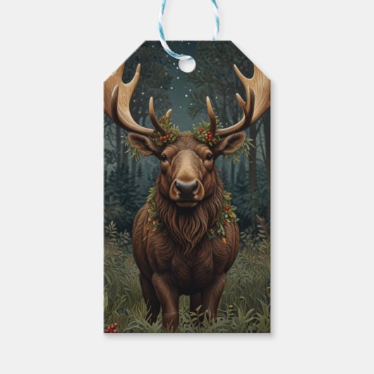 Rustic Christmas moose deer boho woodland forest ギフトタグ (正面)