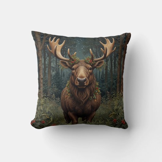 Rustic Christmas moose deer boho woodland forest  クッション (正面)