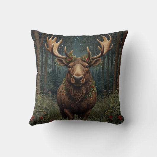 Rustic Christmas moose deer boho woodland forest  クッション (裏面)