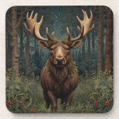 Rustic Christmas moose deer boho woodland forest コースター (正面)