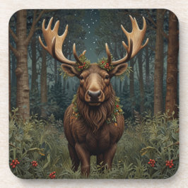 Rustic Christmas moose deer boho woodland forest  コースター
