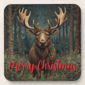 Rustic Christmas moose deer boho woodland forest  コースター (正面)