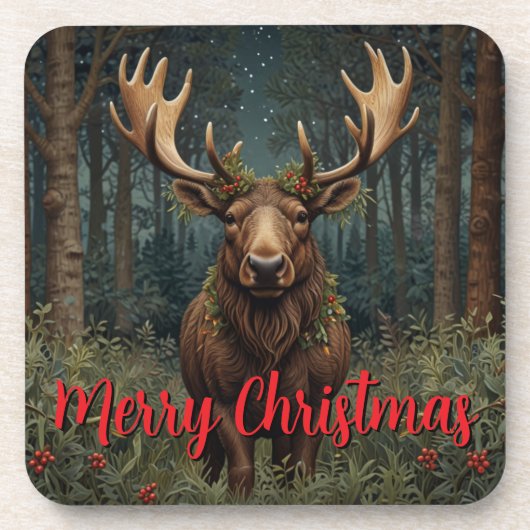 Rustic Christmas moose deer boho woodland forest コースター (正面)