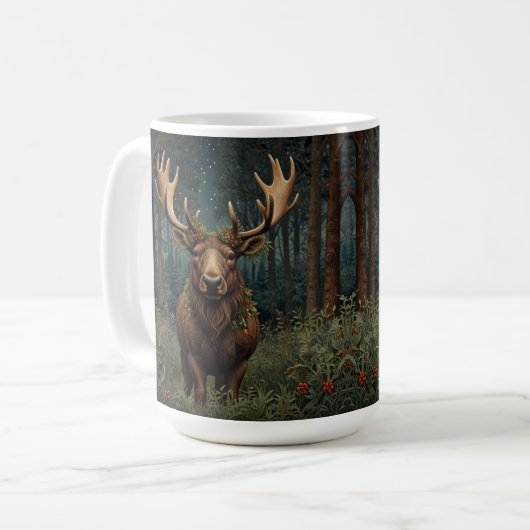 Rustic Christmas moose deer boho woodland forest  コーヒーマグカップ (正面左)