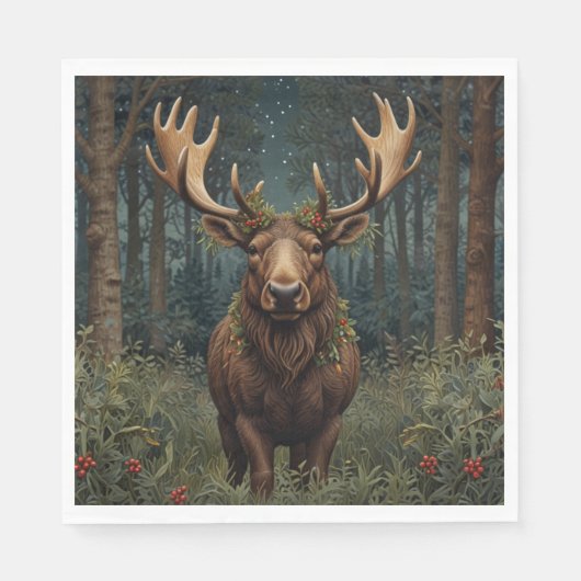 Rustic Christmas moose deer boho woodland forest スタンダードランチョンナプキン (正面)