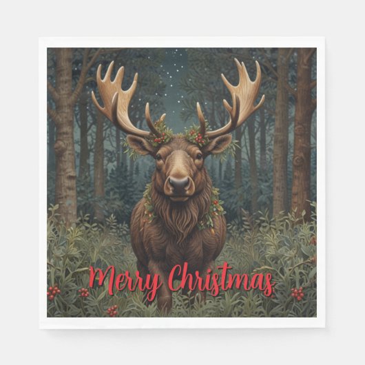 Rustic Christmas moose deer boho woodland forest  スタンダードランチョンナプキン (正面)