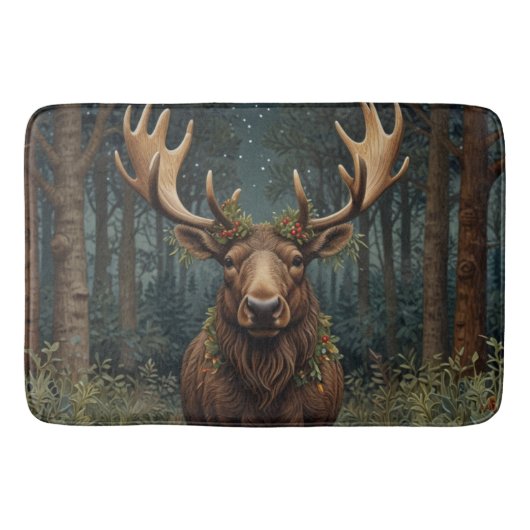 Rustic Christmas moose deer boho woodland forest  バスマット (正面)