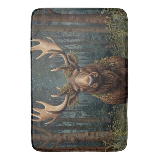 Rustic Christmas moose deer boho woodland forest  バスマット (正面縦)
