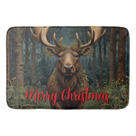 Rustic Christmas moose deer boho woodland forest  バスマット