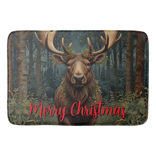 Rustic Christmas moose deer boho woodland forest バスマット (正面)