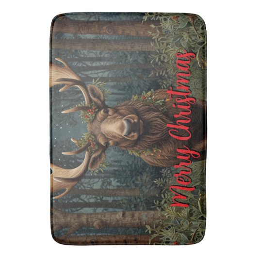 Rustic Christmas moose deer boho woodland forest  バスマット (正面縦)