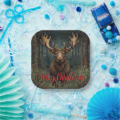 Rustic Christmas moose deer boho woodland forest  ペーパープレート (パーティー)