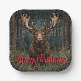 Rustic Christmas moose deer boho woodland forest  ペーパープレート