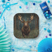 Rustic Christmas moose deer boho woodland forest ペーパープレート (パーティー)