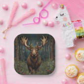Rustic Christmas moose deer boho woodland forest ペーパープレート (パーティー)
