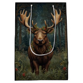Rustic Christmas moose deer boho woodland forest  ミディアムペーパーバッグ (裏面)