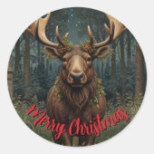 Rustic Christmas moose deer boho woodland forest  ラウンドシール (正面)