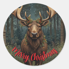 Rustic Christmas moose deer boho woodland forest  ラウンドシール