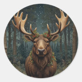 Rustic Christmas moose deer boho woodland forest  ラウンドシール (正面)