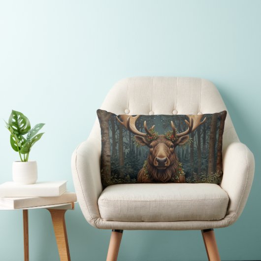 Rustic Christmas moose deer boho woodland forest  ランバークッション (椅子)
