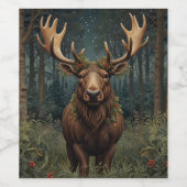 Rustic Christmas moose deer boho woodland forest  ワインラベル (シングルラベル)