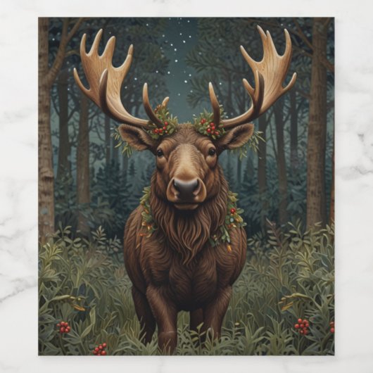 Rustic Christmas moose deer boho woodland forest ワインラベル (シングルラベル)