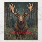 Rustic Christmas moose deer boho woodland forest  ワインラベル (シングルラベル)