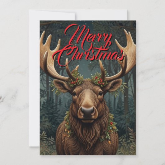 Rustic Christmas moose deer boho woodland forest 招待状 (正面)