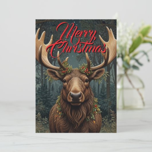 Rustic Christmas moose deer boho woodland forest 招待状 (スタンド正面)
