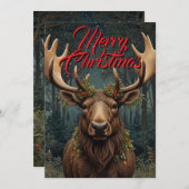 Rustic Christmas moose deer boho woodland forest 招待状 (正面/裏面)