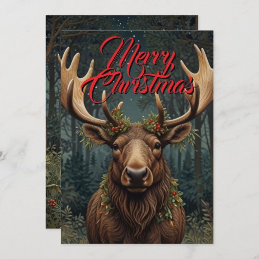 Rustic Christmas moose deer boho woodland forest 招待状 (正面/裏面)