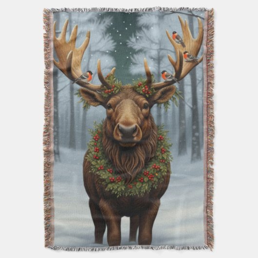 Rustic Christmas moose winter woodland forest  スローブランケット (正面縦)