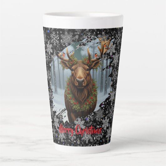 Rustic Christmas moose winter woodland forest snow カフェラテマグ (正面)