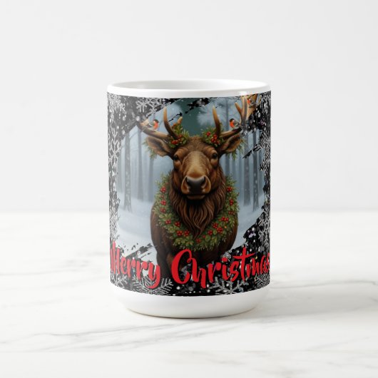 Rustic Christmas moose winter woodland forest snow コーヒーマグカップ (中央)