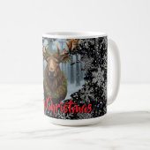 Rustic Christmas moose winter woodland forest snow コーヒーマグカップ (正面右)