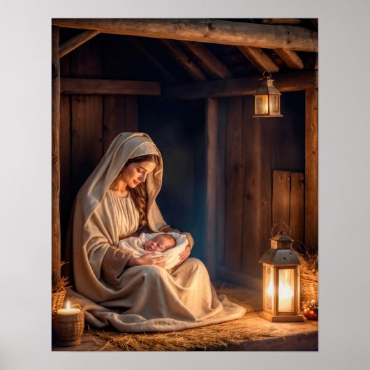 Rustic Christmas Nativity Peaceful Scene Holiday ポスター (正面)