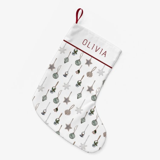 Rustic Christmas Ornaments  Custom Name スモールクリスマスストッキング (正面 (吊り時))