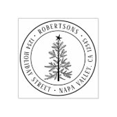 Rustic Christmas Pine Tree Return Address Round ラバースタンプ (インプリント)