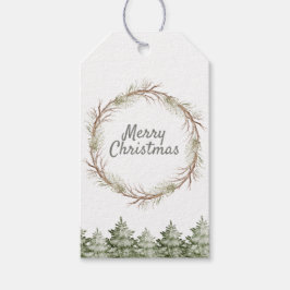 Rustic Christmas Pine Wreath and Greenery ギフトタグ