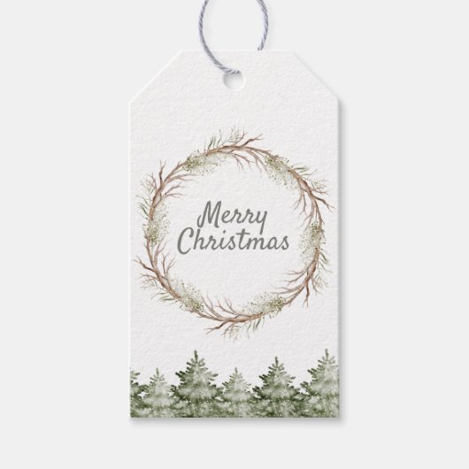 Rustic Christmas Pine Wreath and Greenery ギフトタグ (正面)