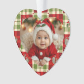 Rustic Christmas Plaid Heart Ornament – Baby’s オーナメント (正面)
