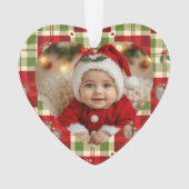 Rustic Christmas Plaid Heart Ornament – Baby’s オーナメント (正面)
