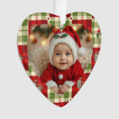 Rustic Christmas Plaid Heart Ornament – Baby’s オーナメント (正面)