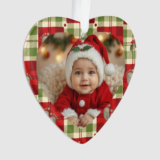 Rustic Christmas Plaid Heart Ornament – Baby’s オーナメント (正面)