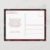 Rustic Christmas Plaid w/Poinsettia & Pine Photo シーズンポストカード (裏面)