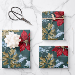 Rustic Christmas Poinsettia Wrapping Paper   ラッピングペーパーシート