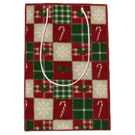 Rustic Christmas Quilt Plaid ミディアムペーパーバッグ