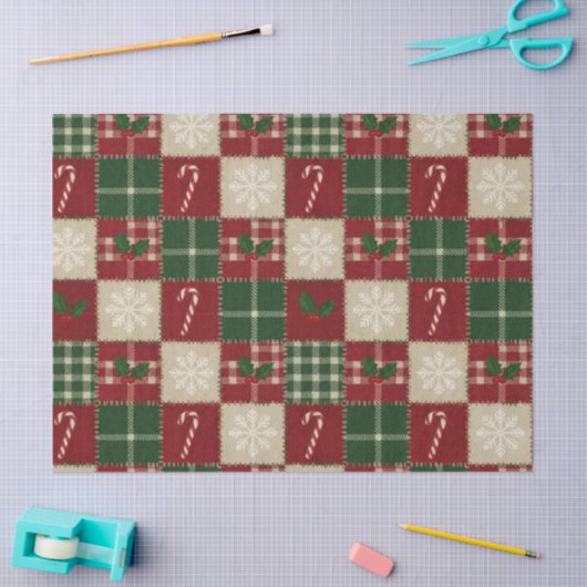 Rustic Christmas Quilt Plaid 薄葉紙 (クラフト)