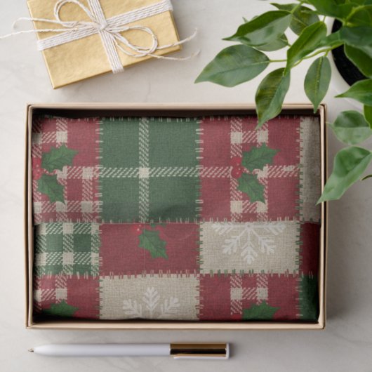 Rustic Christmas Quilt Plaid 薄葉紙 (ギフト)