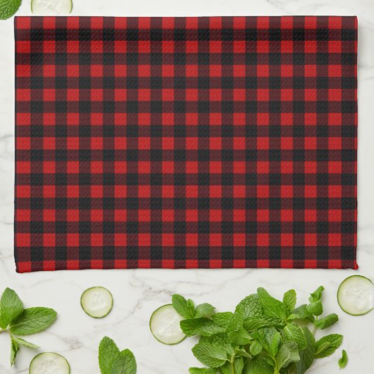Rustic Christmas Red & Black Buffalo Plaid  キッチンタオル (折り畳み)
